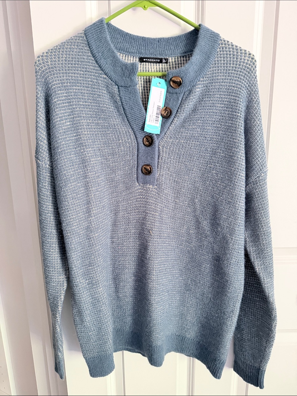 Staccato women’s Light Blue Crewneck Henley Sweater